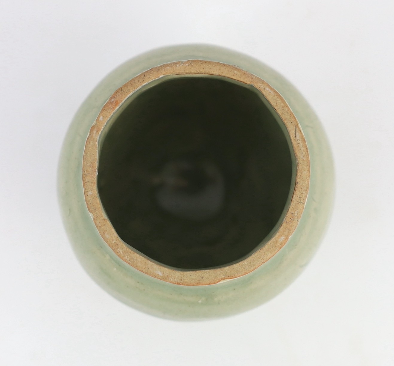 A Chinese celadon small baluster jar and cover, Southern Song dynasty or later, 8cm high